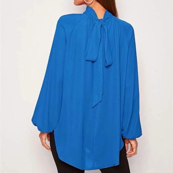Tie Back Raglan Sleeve Dip Hem Top - Picture 6 of 9